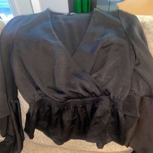Cute black satin Express top with tie sleeves